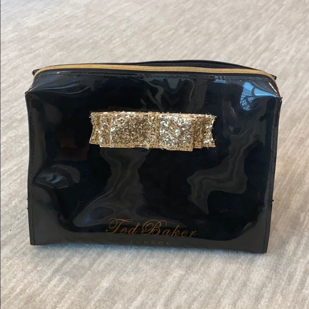 Ted Baker London Black Cosmetic Bag Gold Bow